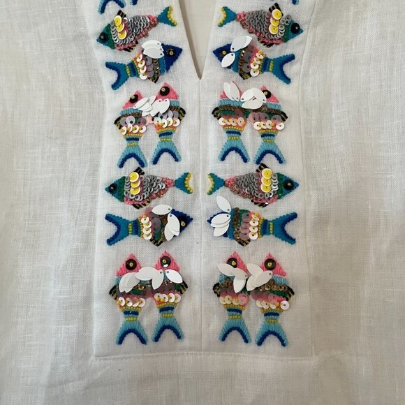 NWT Talbots tunic white embroidered embellished women large linen - Picture 6 of 12